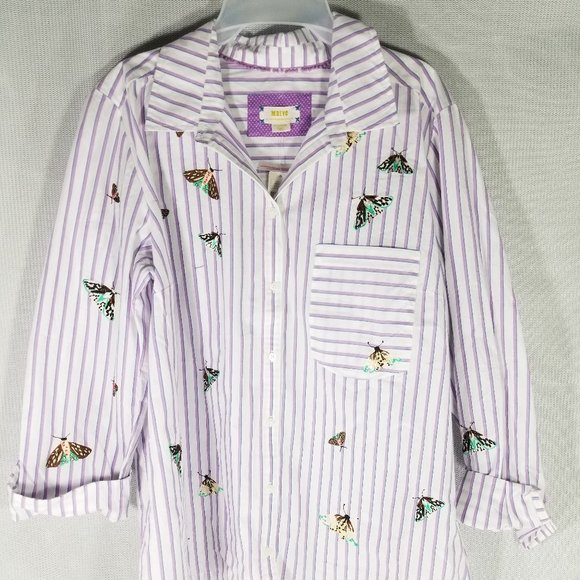 Anthropologie Maeve Butterfly Embroidered Slim Button Down -MEDIUM or XL - NWT - Picture 1 of 9